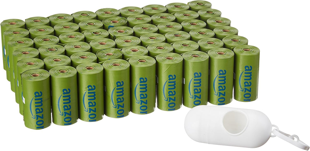 Amazon Basics Dog Poop Bags with Dispenser, 810 Count, Enhanced for Guaranteed Leakproof, Talcum