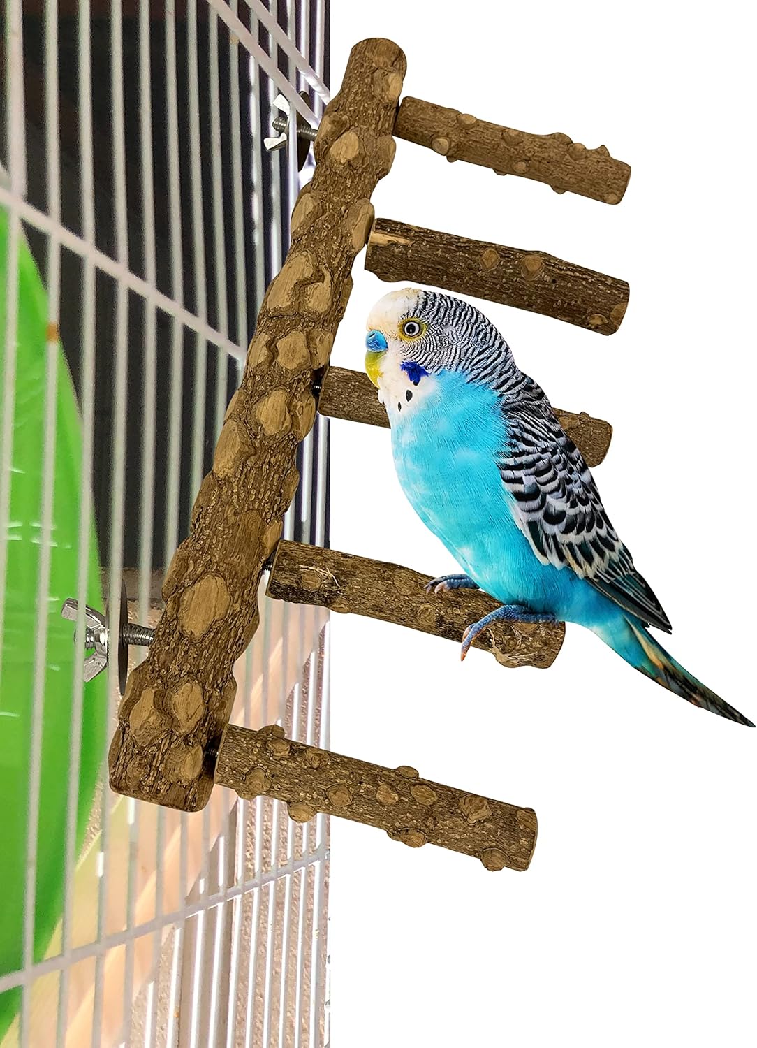 SIMENA Bird Ladder Perch, Natural Wood Parrot Stand, Hamster Climbing Toy, Bird Cage Ladder for