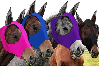 Frienda 4 Pcs Horse Fly Masks with Ears Head Fly Masks for Horses Smooth Elastic UV Protection