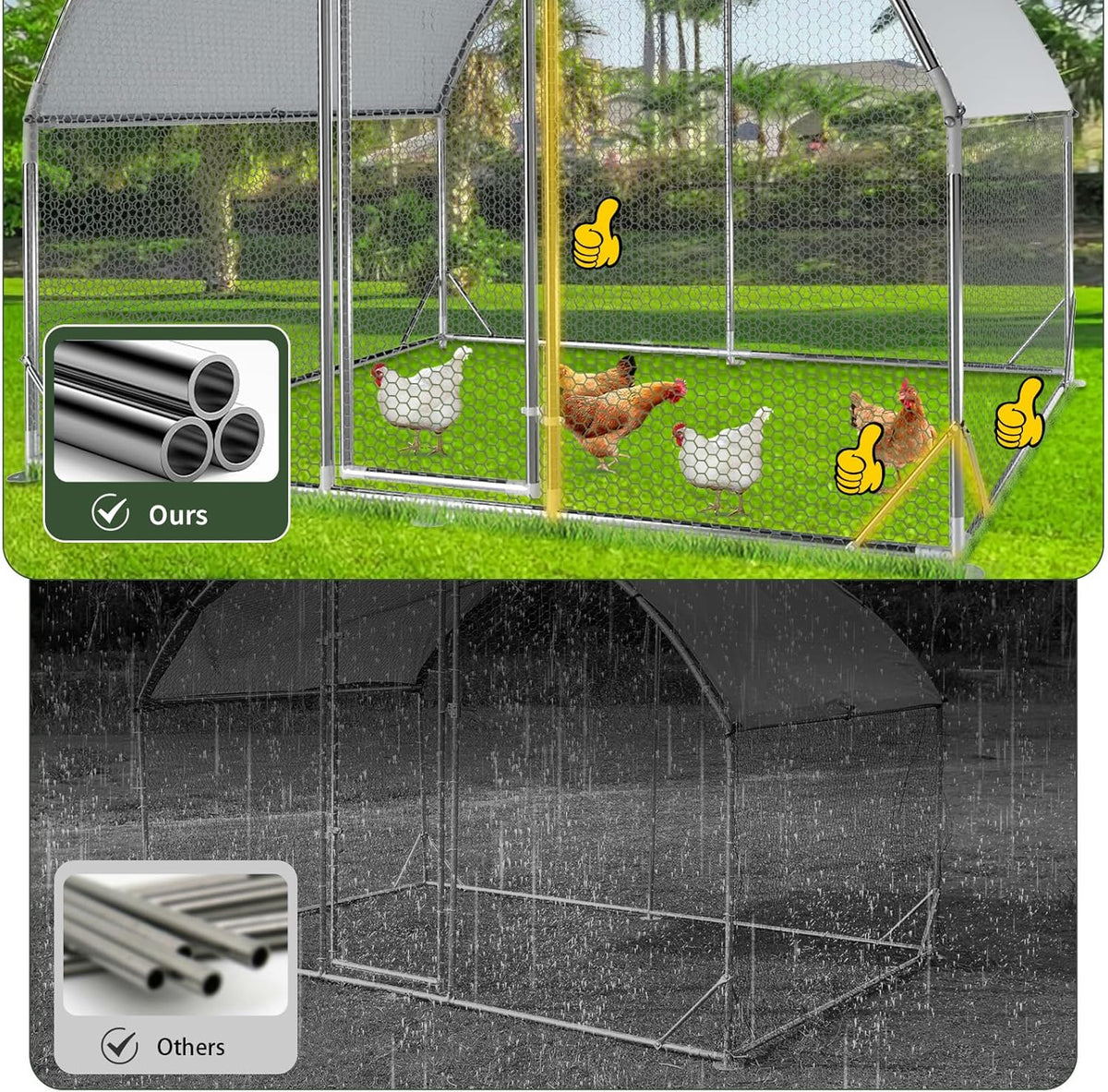 4ever2buy Large Metal Chicken Coop with Run Walk-in Poultry Cage Chicken Runs House Pen Cage Dome
