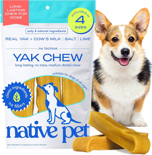 Native Pet Yak Cheese Himalayan Dog Chews - Long Lasting Dental Sticks for Medium Breeds – 100% All