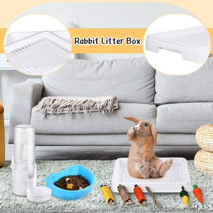 19 Pcs Rabbit Starter Kit Small Bunny Litter Box Animal Grooming Kit Water Bottle Bunny Toys Hay