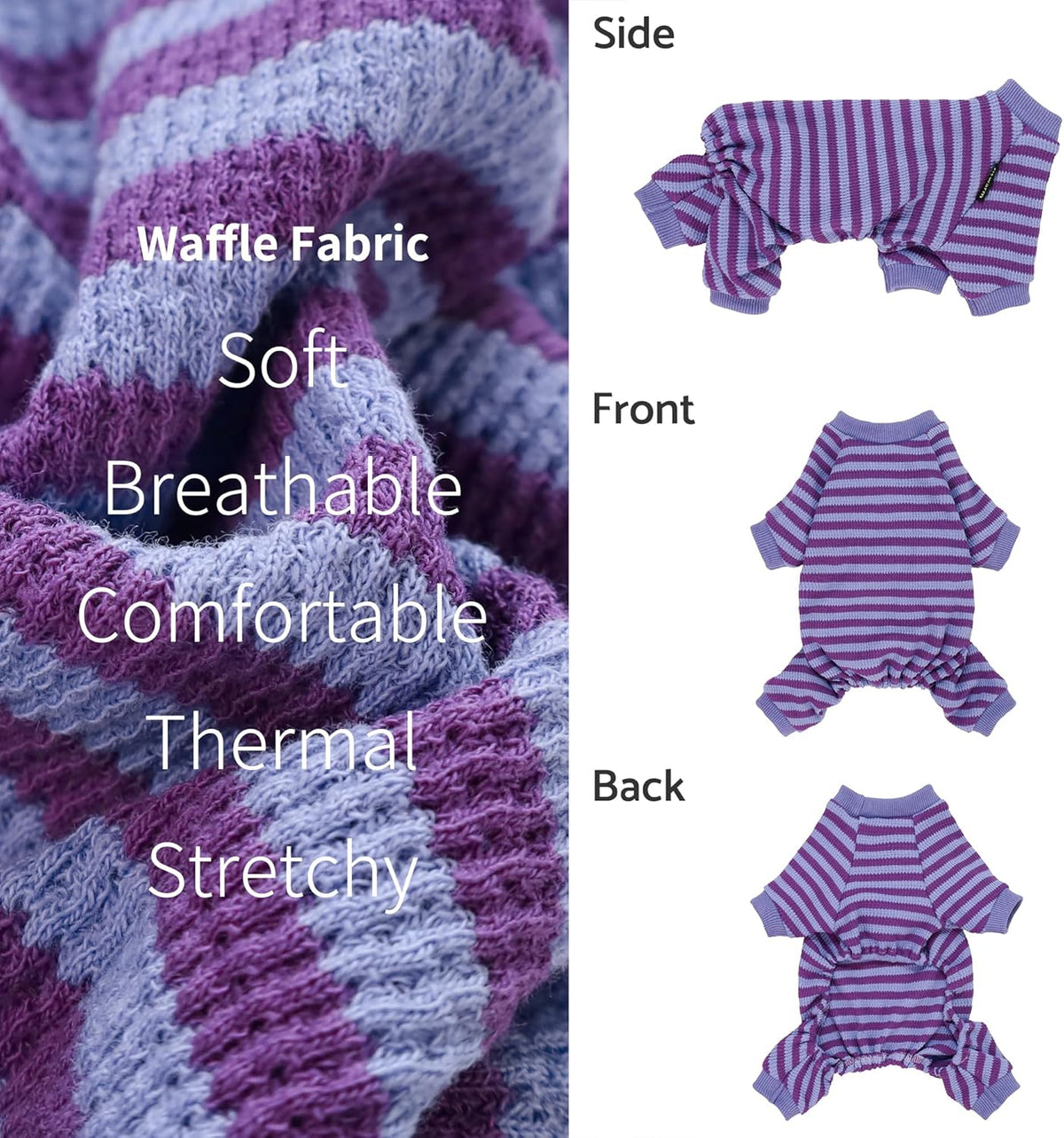 Fitwarm Purple and Violet Striped Dog Pajamas, Waffle Dog Clothes for Small Dogs Girl Boy, Puppy