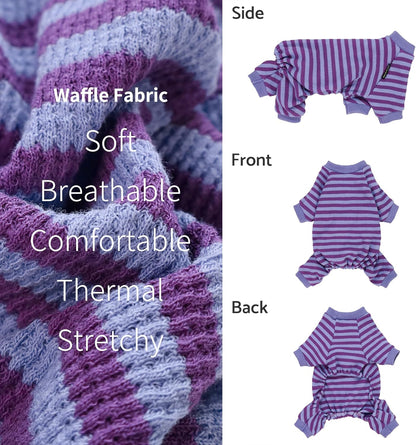Fitwarm Purple and Violet Striped Dog Pajamas, Waffle Dog Clothes for Small Dogs Girl Boy, Puppy