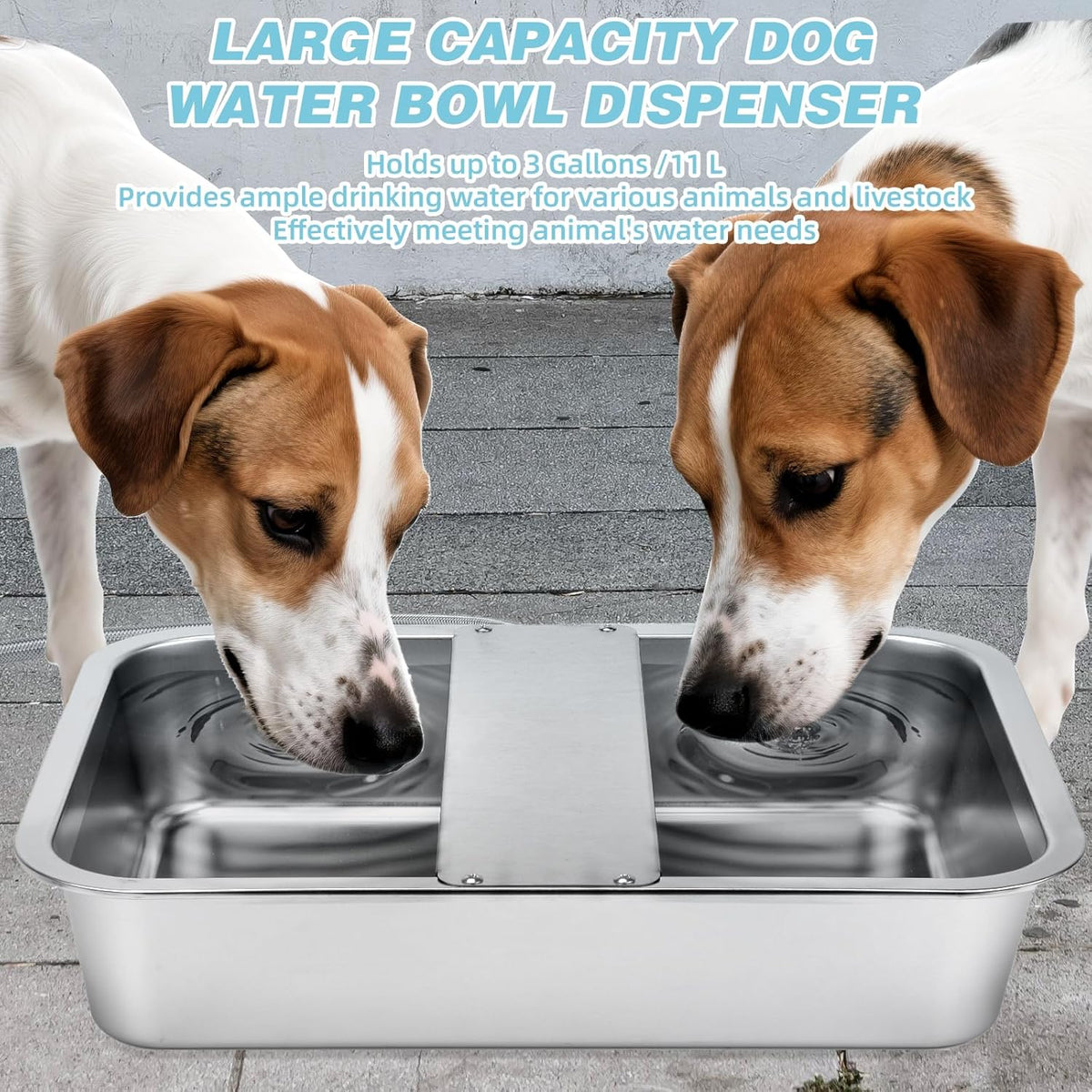 3 Gallon Automatic Dog Water Dispenser, Large Dog Water Bowl Dispenser for Outdoor, Stainless Steel