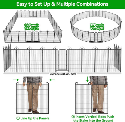 Dog Playpen Outdoor 32 Panels Heavy Duty Dog Fence 47" Height Anti-Rust with Doors Portable for RV