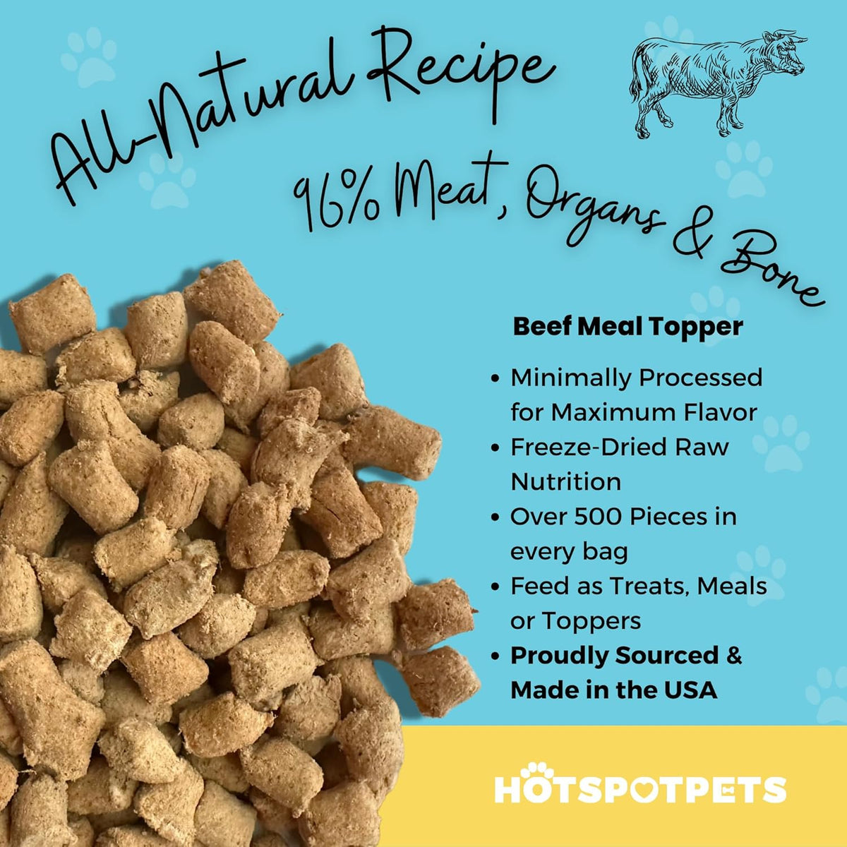 hotspot pets Freeze Dried Raw Beef Meal Toppers for Dogs 1LB Bag (500+pcs) Made in USA - Single