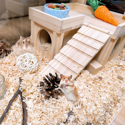 Wooden Hamster Hideout Hamster Wood House with Ladder Hides Platform Decor Detachable Small Animals