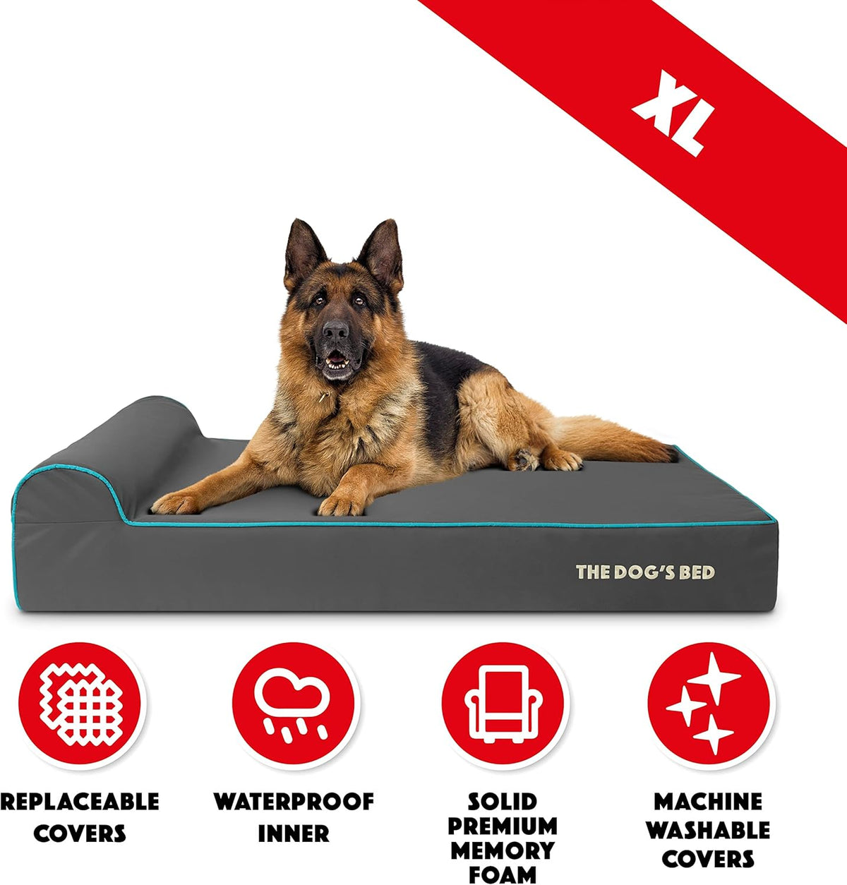 The Dog’s Bed Orthopedic Headrest Dog Bed XL Grey/Blue 46x25, Memory Foam, Pain Relief for