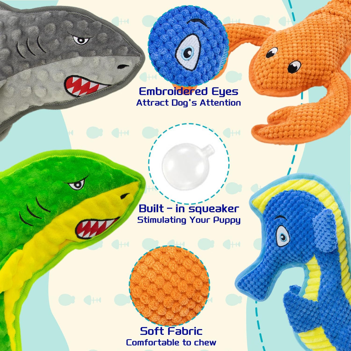 Dog Toy Squeak No Stuffing Toys, 4-Pack Toys for Small Medium Large Breed, Puppy Teething