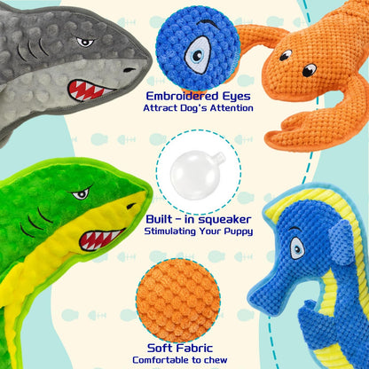 Dog Toy Squeak No Stuffing Toys, 4-Pack Toys for Small Medium Large Breed, Puppy Teething