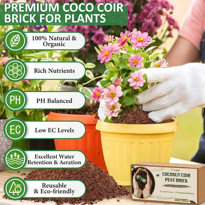 Legigo 2 Pack Premium Coco Coir Brick for Plants- 100% Organic Compressed Coconut Coir Bricks