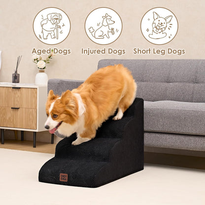 EHEYCIGA Curved Dog Stairs Ramp for High Beds 19.7" H, 4-Step Dog Steps for Small Dogs and Cats