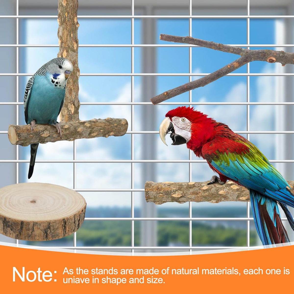 Bird Perch Stand, Pole Standing Natural Wood Bird Perch Set 7PCS Paw Grinding Fork Parrot Cage