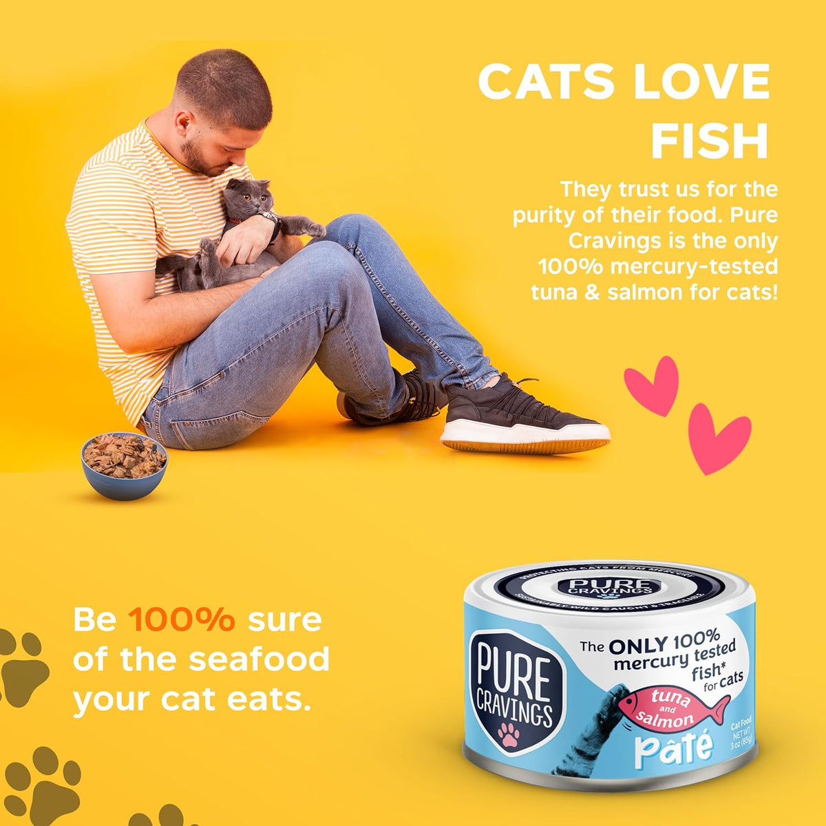 Tuna and Salmon Pate, Canned Wet Cat Food, 100% Mercury-Tested, Moist Can Fish, Grain-Free Protein