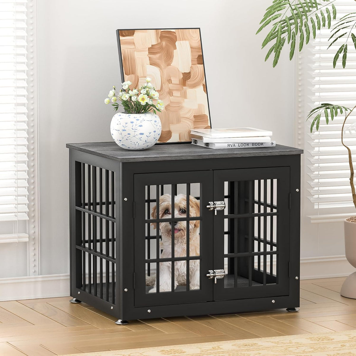 26 Inch Heavy Duty Dog Crate Furniture for Small Dogs, Decorative Pet House End Table, Wooden Cage