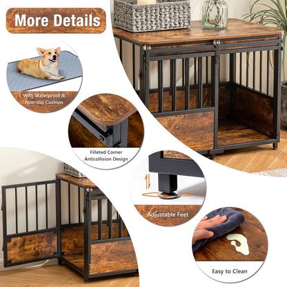 KOOPRO 32 Inch Dog Crate Furniture with Cushion for Large Medium Dogs, Wooden Heavy Duty Dog Kennel