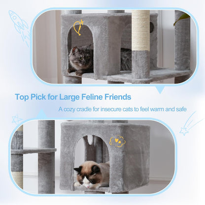 Hey-brother Tall Cat Tree Tower, Heavy Duty Scratching Posts with Large Platforms, Cozy Condos, Big