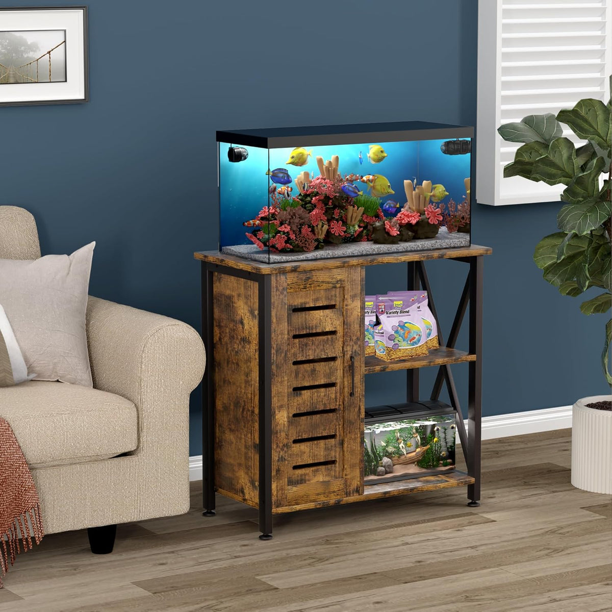20-29 Gallon Fish Tank Stand, Aquarium Stand with Cabinet Accessories Storage, Heavy Duty Metal