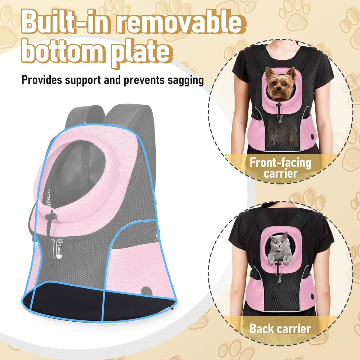 WOYYHO Pet Dog Carrier Backpack Small Dog Front Backpack Ventilated Mesh Dog Travel Back Pack with