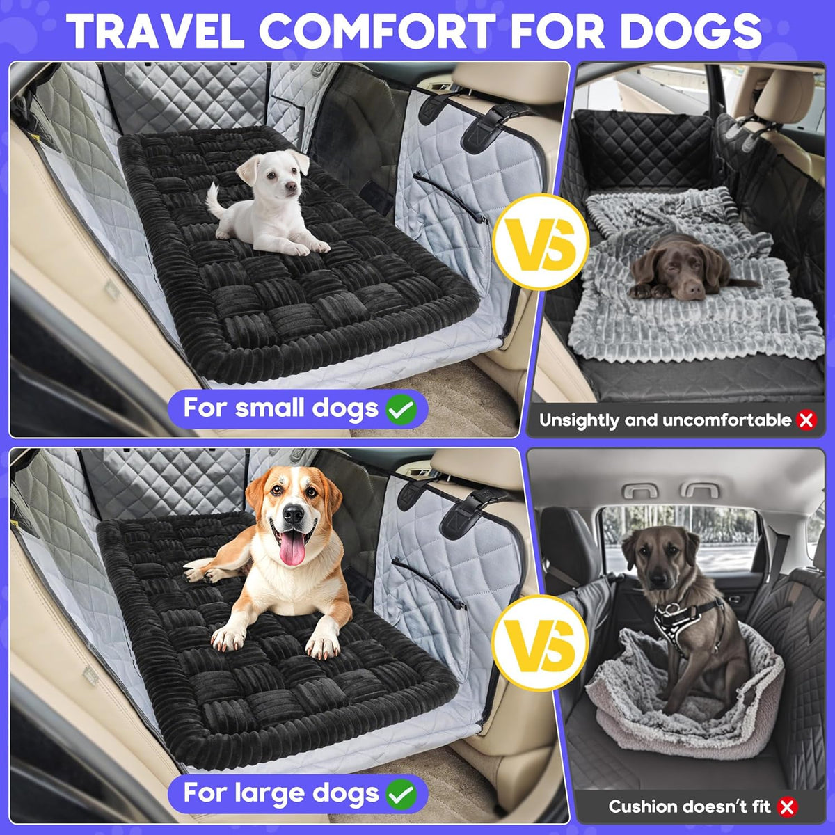 Dog Car Bed Mat, Non-Slip Backseat Extender Pet Blanket, Plaid Dog Bed for Trucks, Sedans & Large