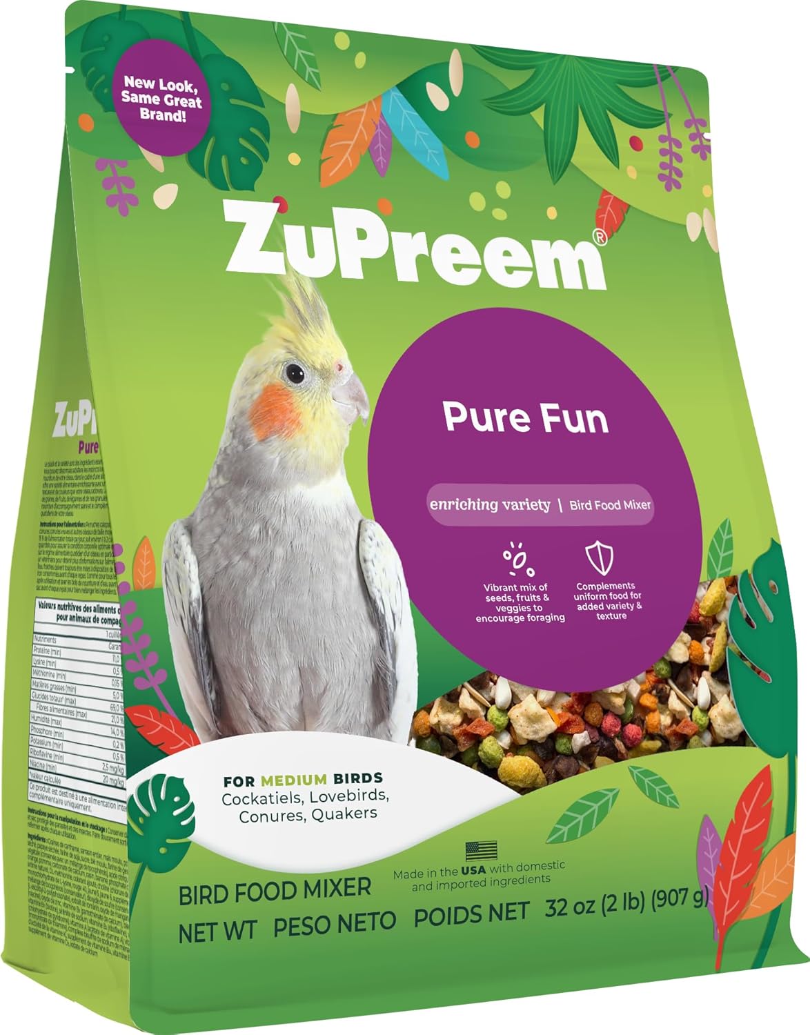 ZuPreem Pure Fun Bird Food, Cockatiel, Lovebird, Quaker, Small Conure, Lorikeet, Seed and Pellet