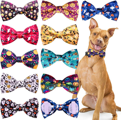 PET SHOW 10pcs Halloween Large Dog Bow Ties for Medium Big Detachable Dogs Bowties with Elastic