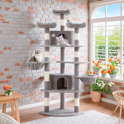 SHA CERLIN 73" Space-Saving Cat Tree/Multi-Level Tall Cat Tower with Perches/Scratching Posts/Condo