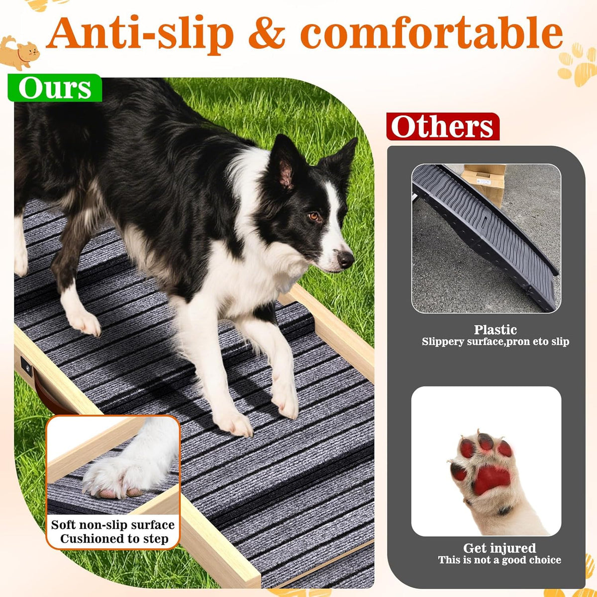 Dog Ramp for Car, 71''x 17'' Extra Long Deluxe Telescoping Design Wooden Pet Ramp, Pet Stair Ramps