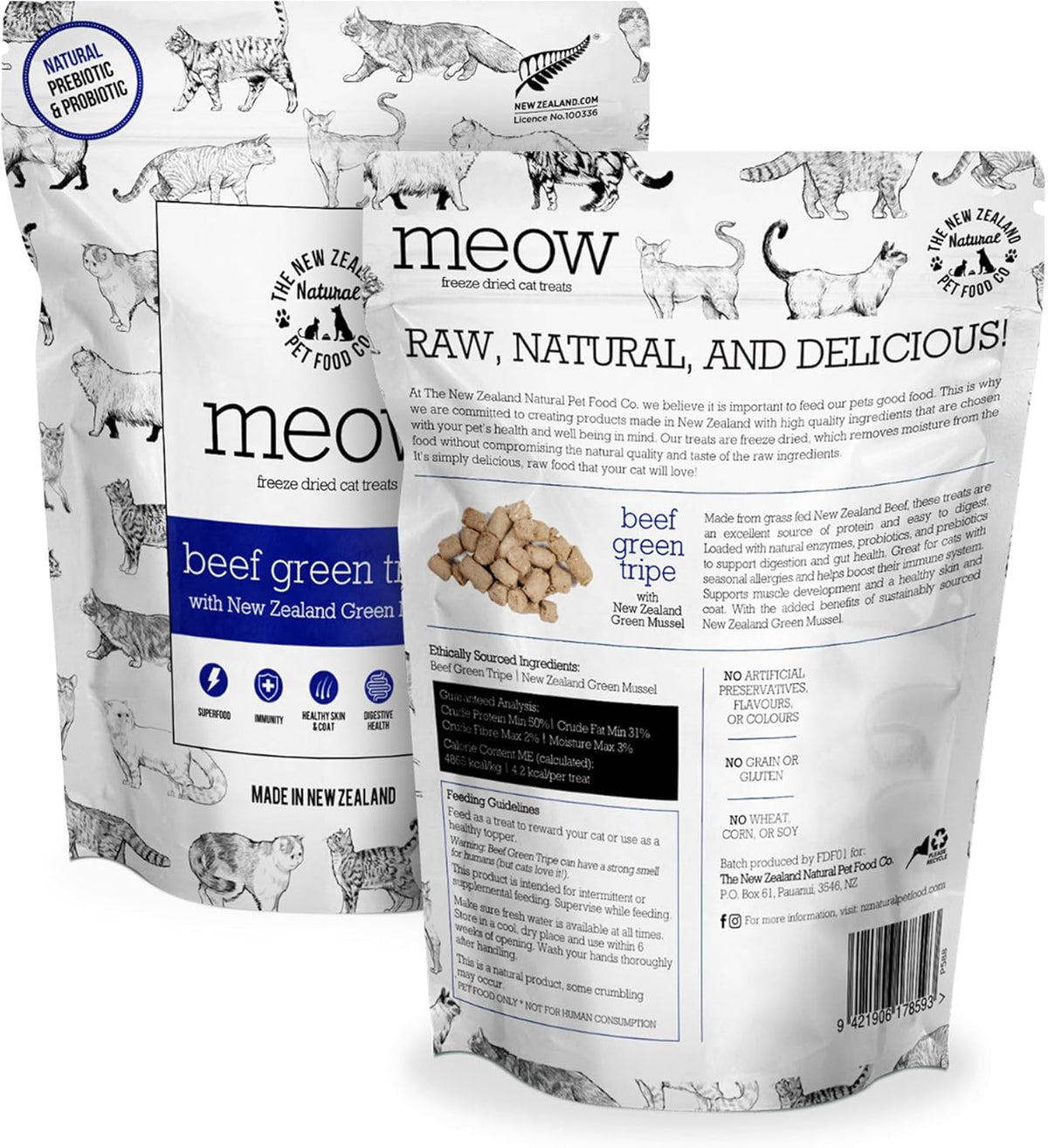 The New Zealand Natural Pet Food Co MEOW Freeze Dried Cat Treats - Beef Green Tripe with New