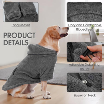 IDOMIK Fuzzy Dog Sweater with Adjustable Hood, Warm Fleece Dog Sweater Hoodie with Harness Hole &