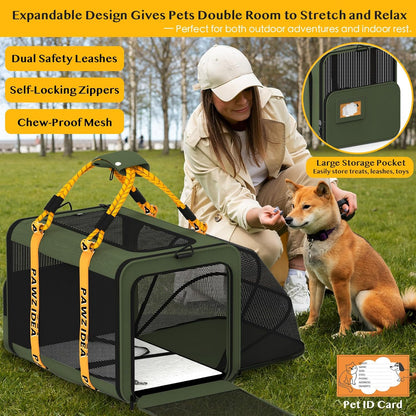PAWZIDEA Expandable Large Pet Carrier, 24"X16"X16" Cat Carrier for 2 Cats, Collapsible Dog Travel