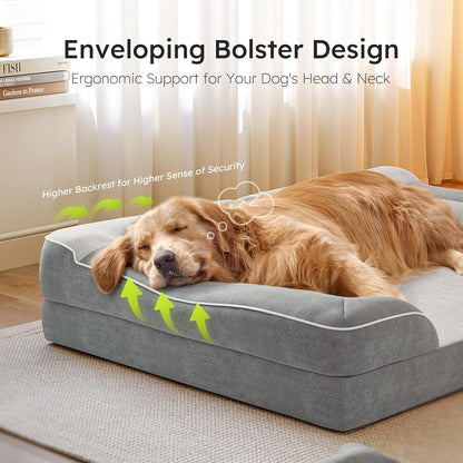 Dog Beds for Large Dogs, Orthopedic Dog Bed with Cooling Gel Memory Foam, Waterproof Large Pet Bed