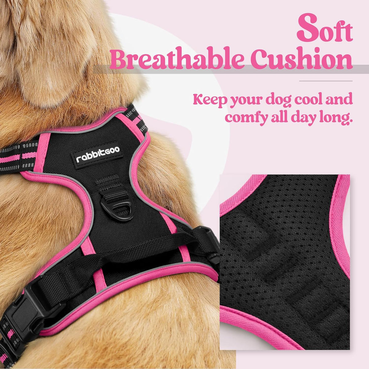 rabbitgoo Dog Harness No Pull with 2 Leash Clips, Adjustable Soft Padded, Reflective Oxford No