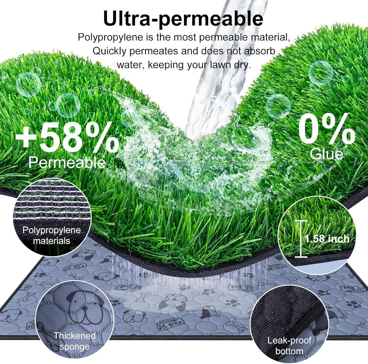 Pee Pads for Dogs with Fake Grass, 27" x 21" Indoor Artificial Grass for Dogs Potty, Lawn Pee Pads
