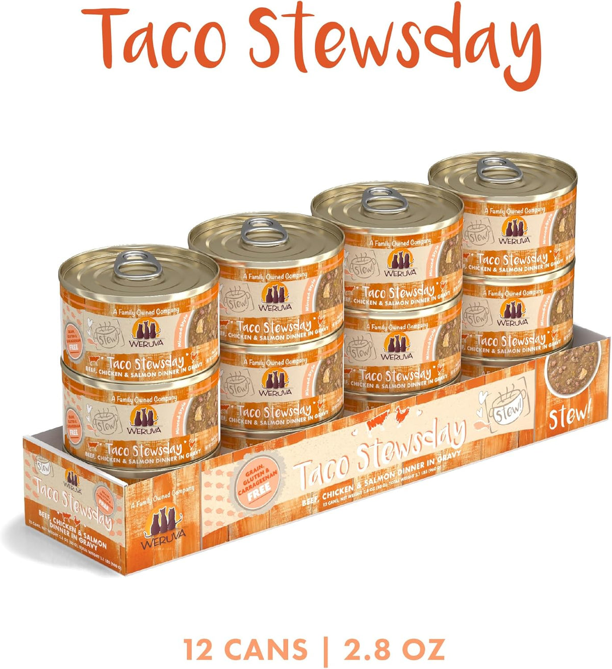 Weruva Classic Cat Stews!, Taco Stewsday with Beef, Chicken & Salmon in Gravy, 2.8oz Can (Pack of