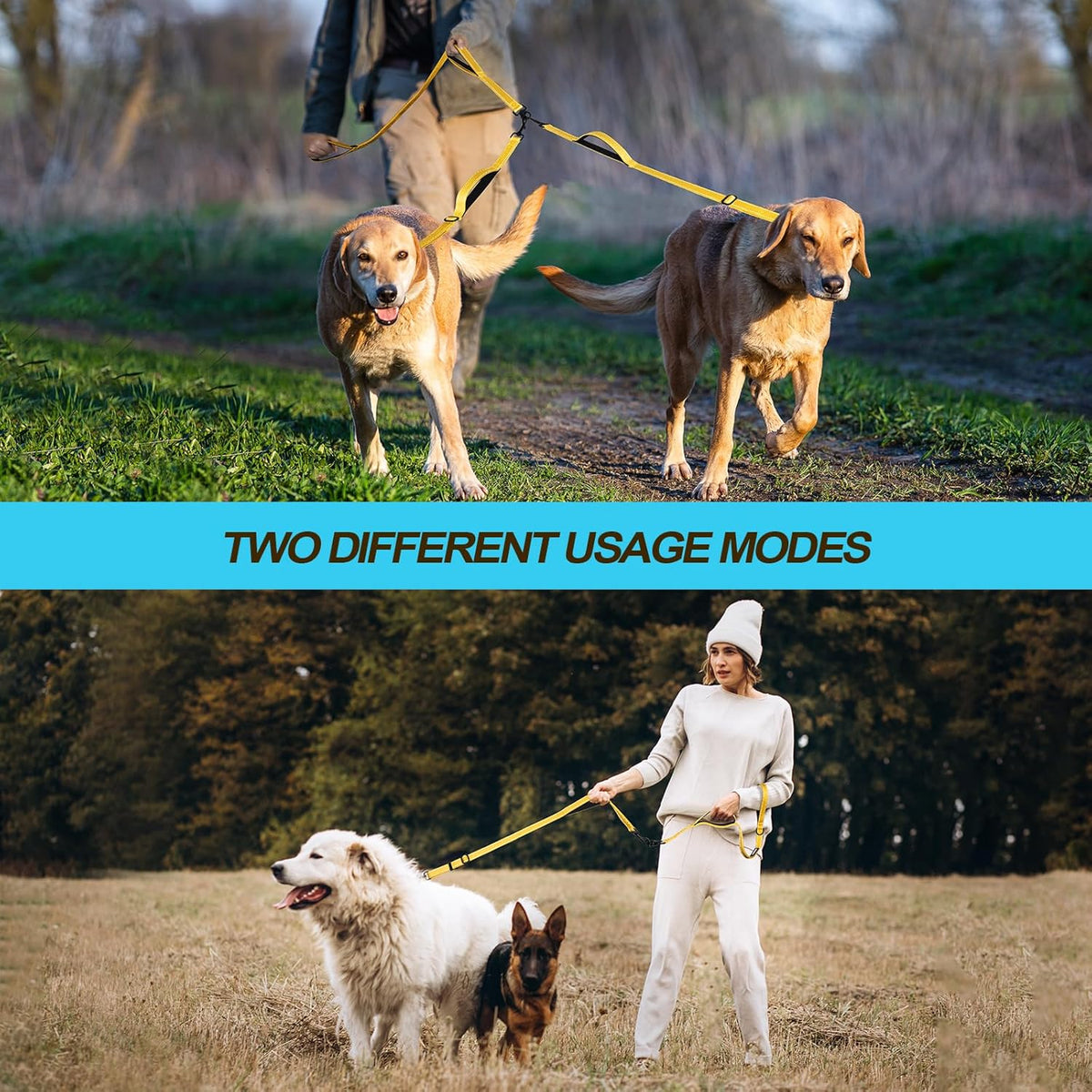 PetBonus Double Dog Leash, No Tangle Dual Leash, Reflective Walking Training Lead, 4 Comfortable