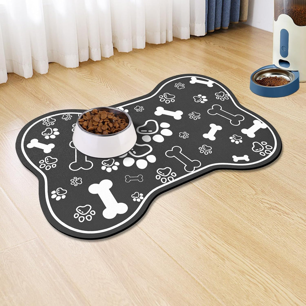 Dog Cat Food Mat,Rapid AbsorbentPet Feeding Mat, Bone Shaped Dog Placemat Water Bowl Mat with