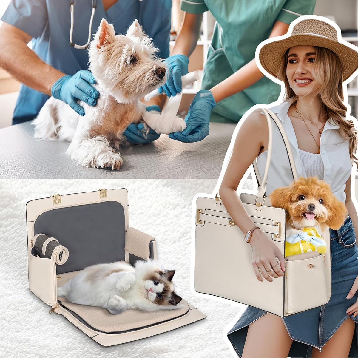 2-in-1 Stylish Dog Purse Carrier Soft-Sided Carriers Travel Tote Bag for Small Dogs Cats, Fashion