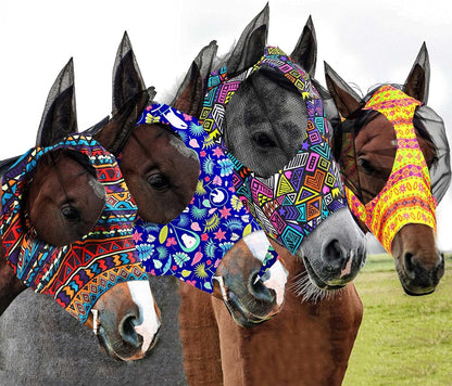 Frienda 4 Pieces Horse Fly Masks with Ears Face Covering UV Protection from Insect Pests Elasticity