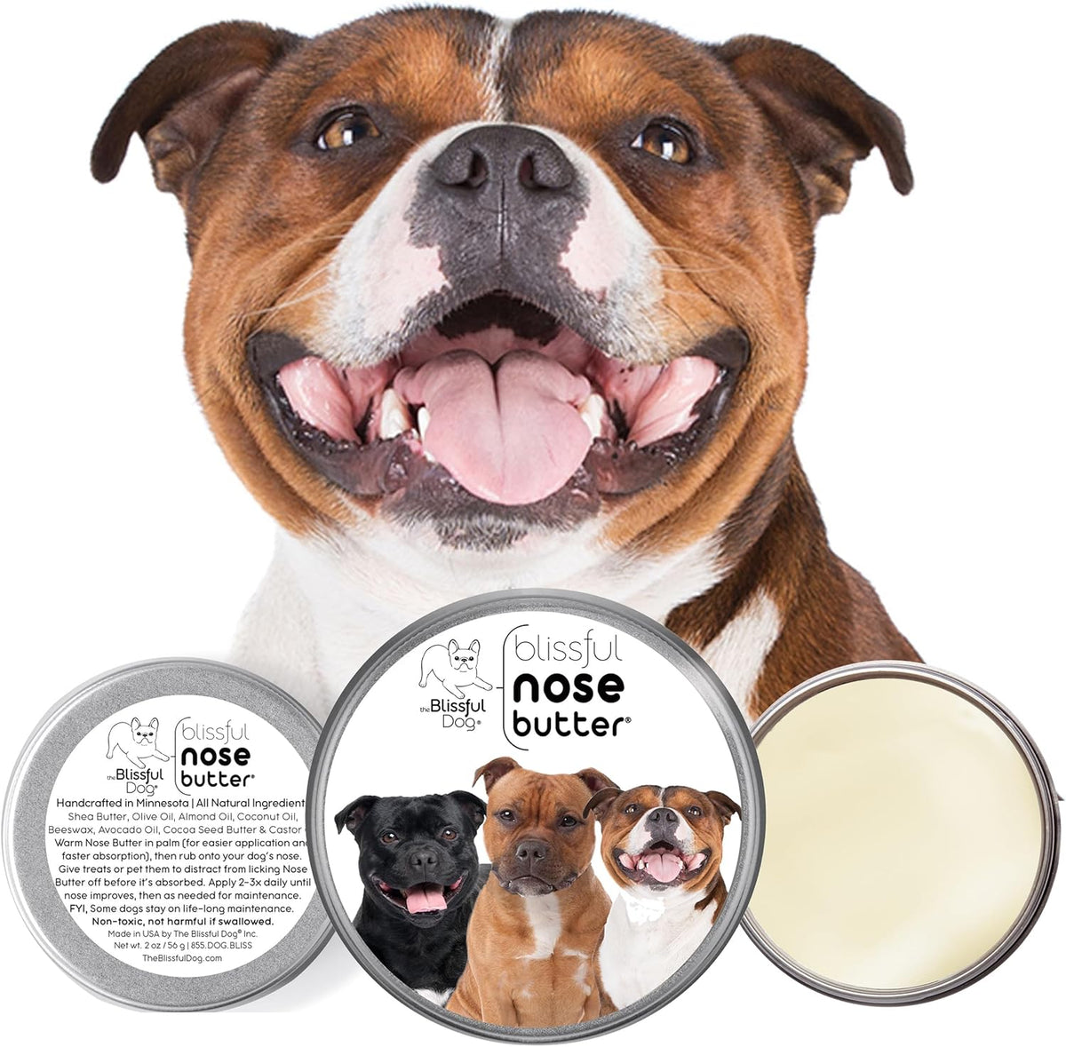 The Blissful Dog Staffordshire Bull Terrier Nose Butter for Dry, Cracked Skin, Lick-Safe Dog Nose