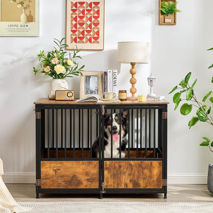 KOOPRO 43.7" Inch Dog Crate Furniture with Cushion for Large Dogs, Wooden Heavy Duty Dog Kennel
