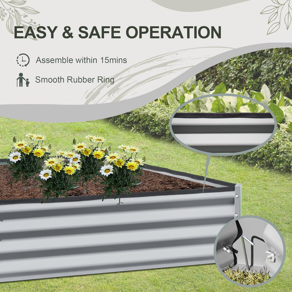 Domi Galvanized Raised Garden Bed, 6x3x1Ft Thickening Metal Planter Box for Vegetables Bottomless