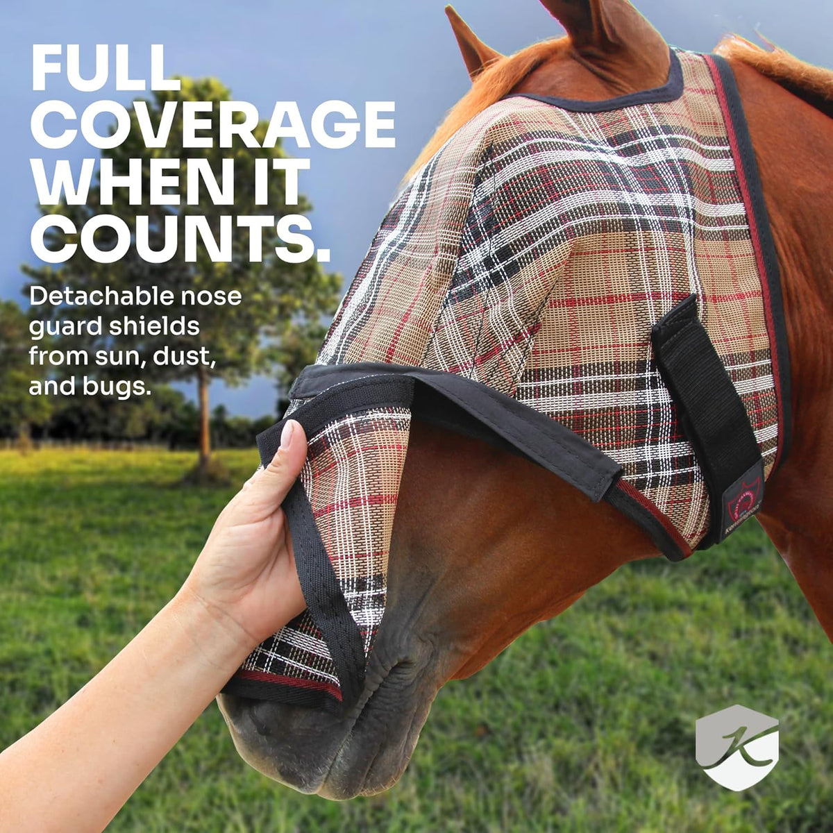 Kensington Signature Fly Mask with Removable Nose — Protects Horses Face and Nose from Biting