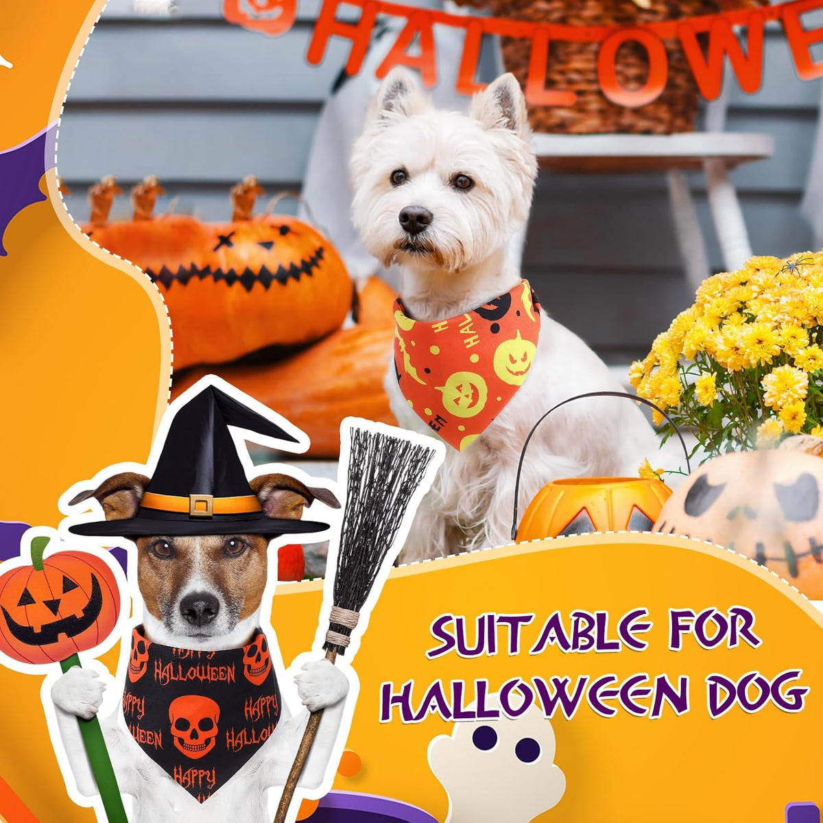 Abbylike 50 Pcs Halloween Dog Bandanas Bulk Pumpkin Bandanas for Dogs Triangle Kerchief Bibs Scarf