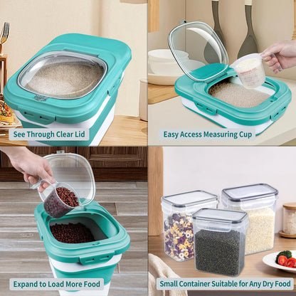 Rice Storage Container, Collapsible Airtight Food Storage Containers 6-20 Lbs, Rice Dispenser with