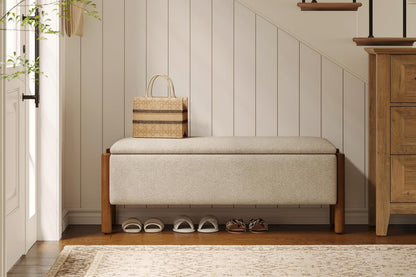 Modern Storage Benches with Walnut Wood Legs, 47'' Ottoman Bench with 20 Gallons Storage Space for