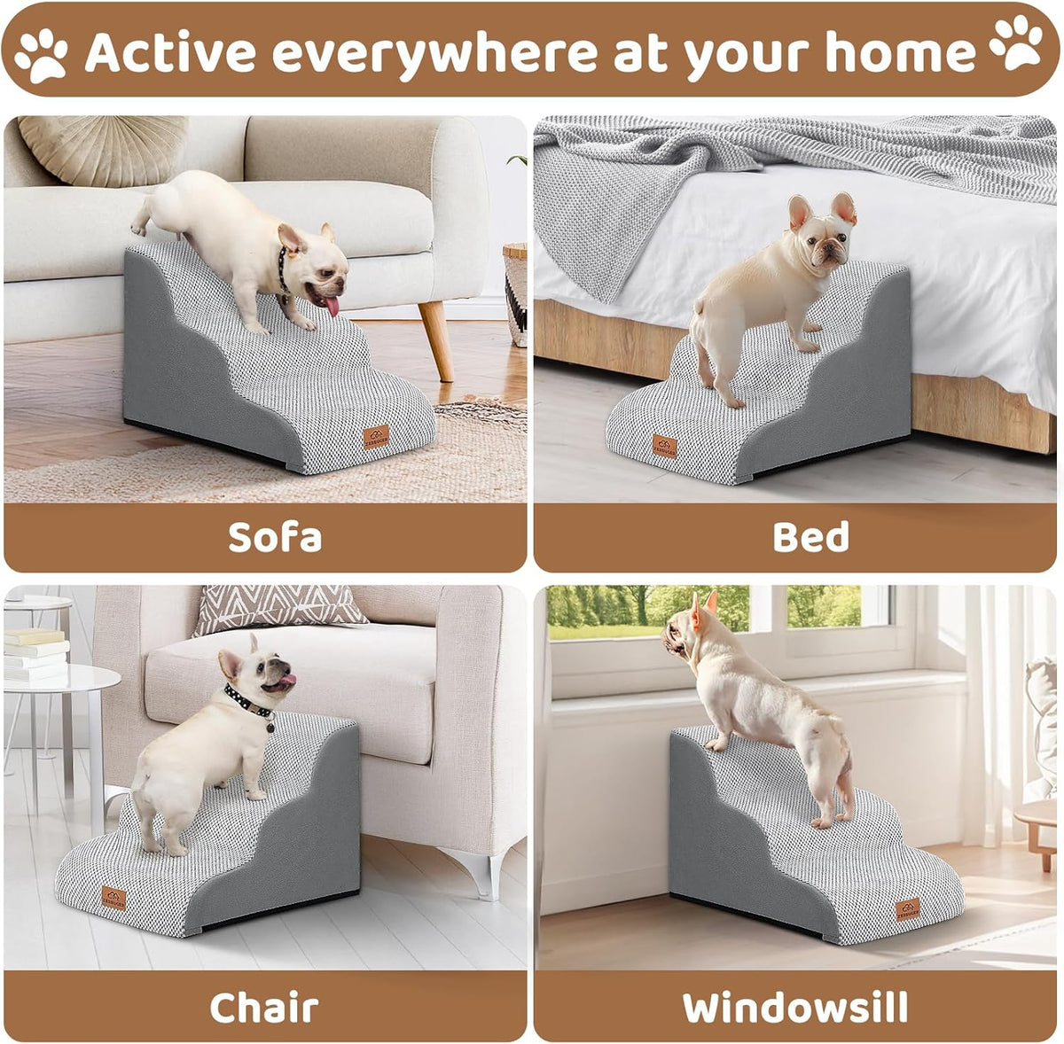 Dog Ramp and Stair for Bed 16" H-20 H,3-Step Cat Stair for Sofa and Chair,4-Step Dog Ramp for High