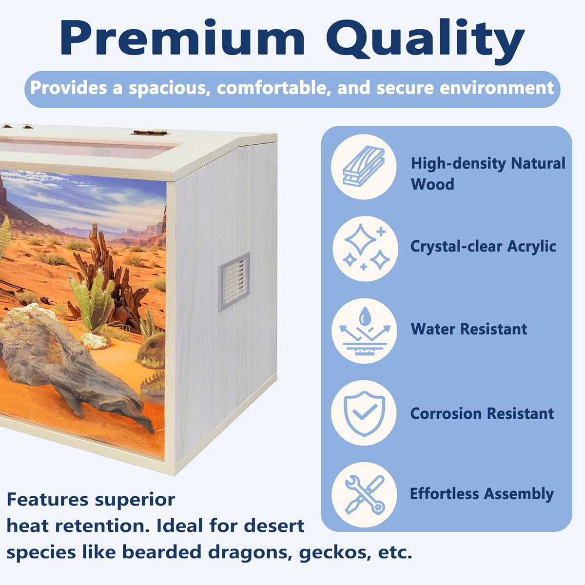 Prolee Reptile Terrarium, Lizard Tank Up to 68 Gallons, Bearded Dragon Tank with Roof Door, Snake