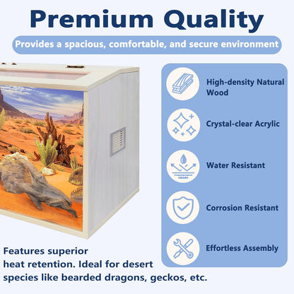 Prolee Reptile Terrarium, Lizard Tank Up to 68 Gallons, Bearded Dragon Tank with Roof Door, Snake